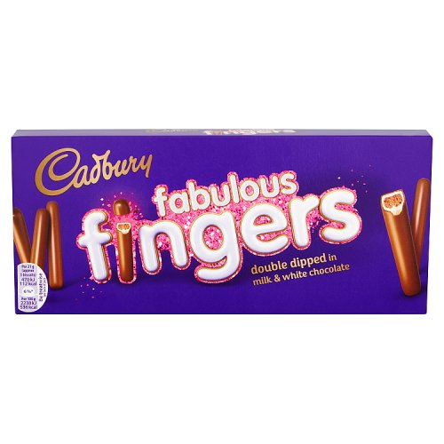 Cadbury Fabulous Fingers double dipped in milk & white chocolate