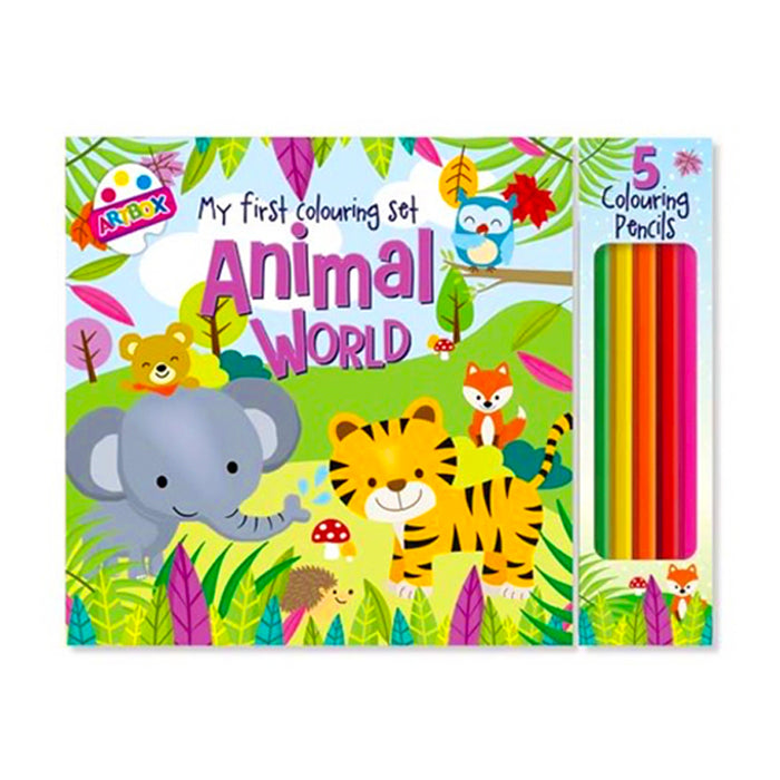 Colouring Set, Book & 5 Pencils - Animal World